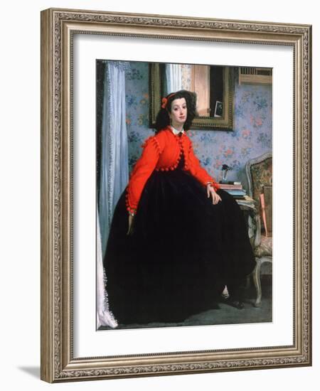 Portrait of Mlle L L, (Young Lady in a Red Jacke), 1864-James Jacques Joseph Tissot-Framed Giclee Print