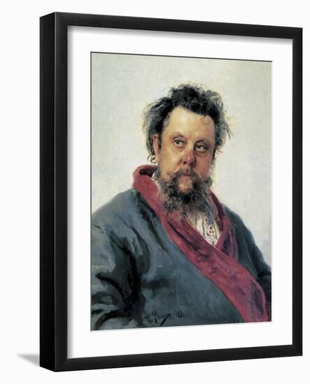 Portrait of Modest Mussorgsky-Ilya Efimovich Repin-Framed Art Print