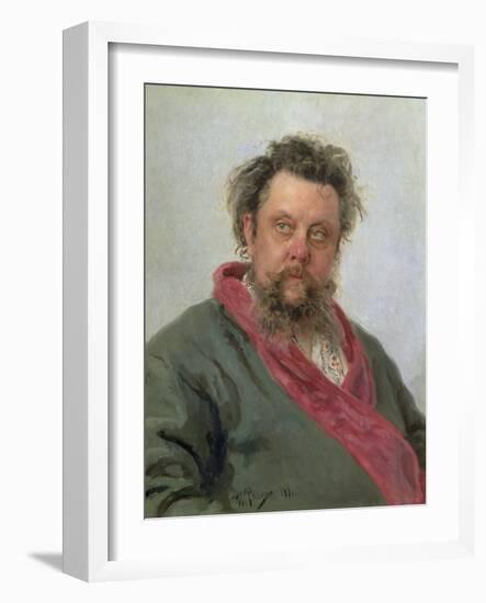 Portrait of Modest Petrovich Moussorgsky (1839-81) 1881-Ilya Efimovich Repin-Framed Giclee Print