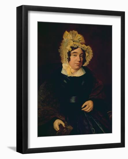 Portrait of Mrs. Edward Cross in a Dark Satin Dress with a Paisley Shawl, 1838 (Oil on Canvas)-Jacques-Laurent Agasse-Framed Giclee Print