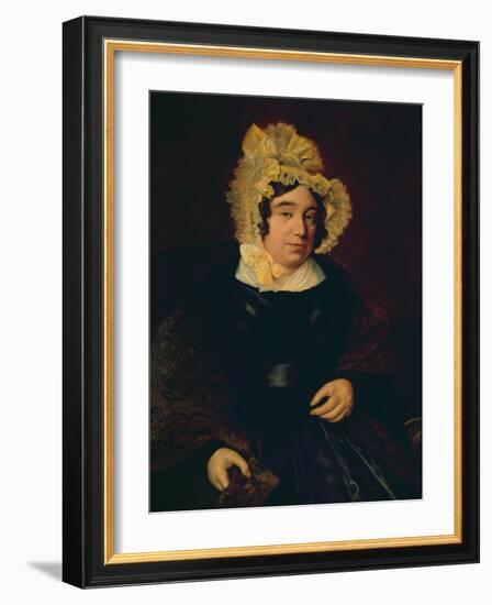 Portrait of Mrs. Edward Cross in a Dark Satin Dress with a Paisley Shawl, 1838 (Oil on Canvas)-Jacques-Laurent Agasse-Framed Giclee Print