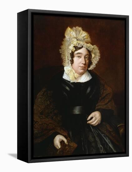 Portrait of Mrs. Edward Cross, Seated Half-Length in a Dark Satin Dress with a Paisley Shawl-Jacques-Laurent Agasse-Framed Premier Image Canvas