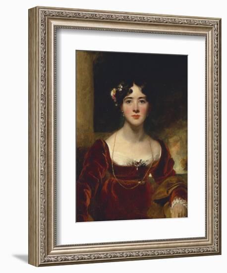 Portrait of Mrs. John Allnutt, Seated Half-Length in a Crimson Velvet Dress, Brown Shawl and Gold…-Thomas Lawrence-Framed Giclee Print