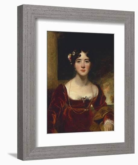 Portrait of Mrs. John Allnutt, Seated Half-Length in a Crimson Velvet Dress, Brown Shawl and Gold…-Thomas Lawrence-Framed Giclee Print