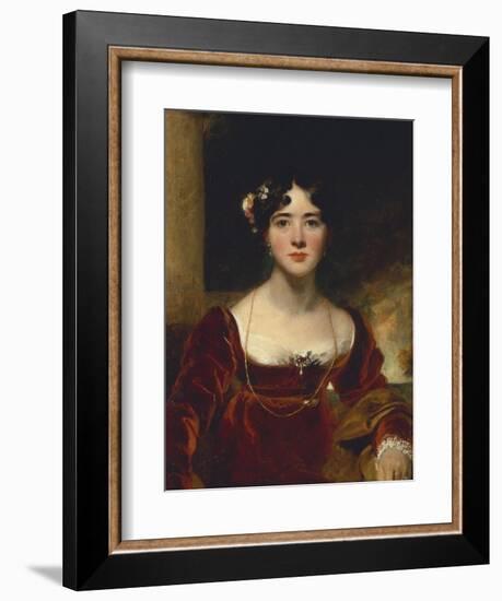 Portrait of Mrs. John Allnutt, Seated Half-Length in a Crimson Velvet Dress, Brown Shawl and Gold…-Thomas Lawrence-Framed Giclee Print