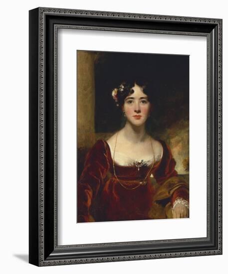 Portrait of Mrs. John Allnutt, Seated Half-Length in a Crimson Velvet Dress, Brown Shawl and Gold…-Thomas Lawrence-Framed Giclee Print