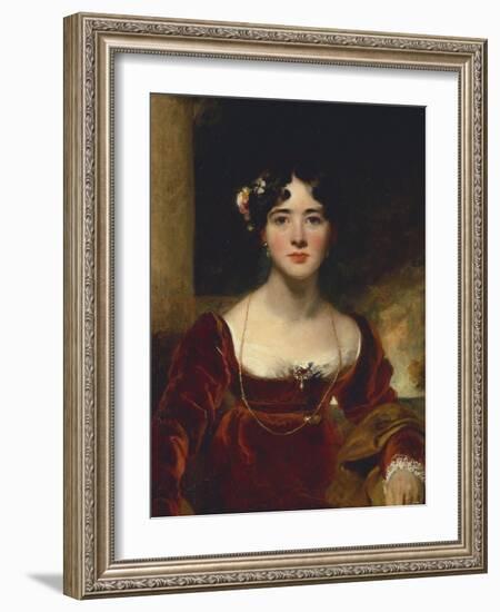 Portrait of Mrs. John Allnutt, Seated Half-Length in a Crimson Velvet Dress, Brown Shawl and Gold…-Thomas Lawrence-Framed Giclee Print