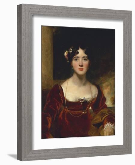 Portrait of Mrs. John Allnutt, Seated Half-Length in a Crimson Velvet Dress, Brown Shawl and Gold…-Thomas Lawrence-Framed Giclee Print