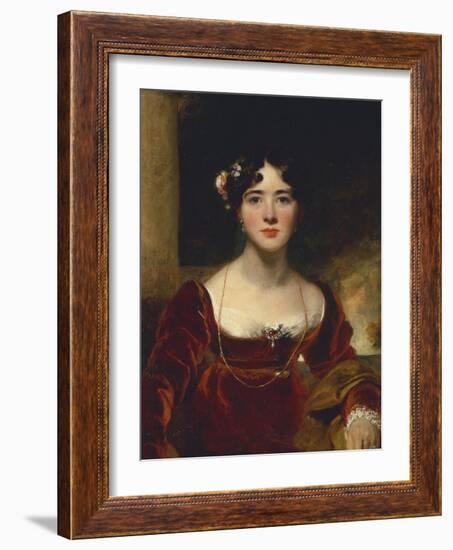 Portrait of Mrs. John Allnutt, Seated Half-Length in a Crimson Velvet Dress, Brown Shawl and Gold…-Thomas Lawrence-Framed Giclee Print