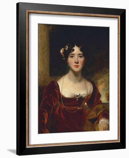 Portrait of Mrs. John Allnutt, Seated Half-Length in a Crimson Velvet Dress, Brown Shawl and Gold…-Thomas Lawrence-Framed Giclee Print