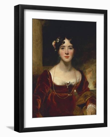 Portrait of Mrs. John Allnutt, Seated Half-Length in a Crimson Velvet Dress, Brown Shawl and Gold…-Thomas Lawrence-Framed Giclee Print