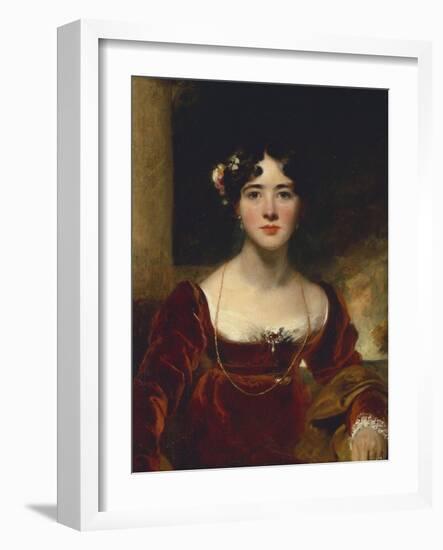 Portrait of Mrs. John Allnutt, Seated Half-Length in a Crimson Velvet Dress, Brown Shawl and Gold…-Thomas Lawrence-Framed Giclee Print