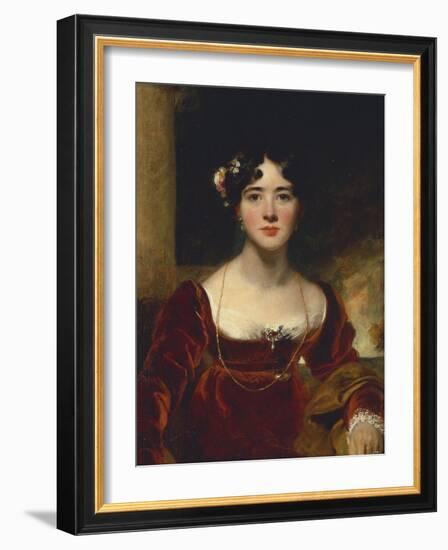 Portrait of Mrs. John Allnutt, Seated Half-Length in a Crimson Velvet Dress, Brown Shawl and Gold…-Thomas Lawrence-Framed Giclee Print