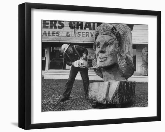 Portrait of Mrs. John Kennedy Made by Ken Kaiser with a Chain Saw-Grey Villet-Framed Photographic Print