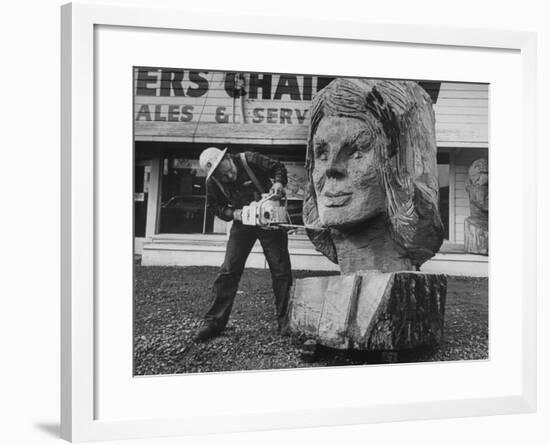 Portrait of Mrs. John Kennedy Made by Ken Kaiser with a Chain Saw-Grey Villet-Framed Photographic Print