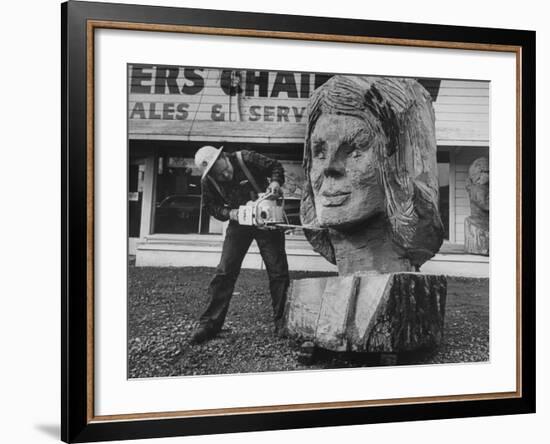 Portrait of Mrs. John Kennedy Made by Ken Kaiser with a Chain Saw-Grey Villet-Framed Photographic Print