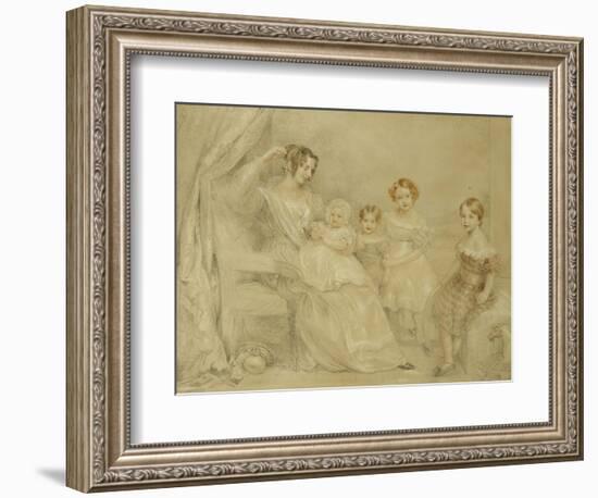 Portrait of Mrs W.S. Fry and Her Four Children: Emma, Willy, Julie and Georgina, Seated in an…-John Linnell-Framed Giclee Print