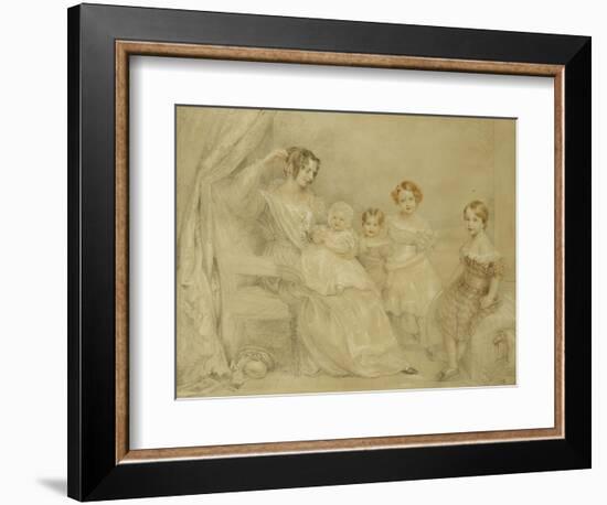 Portrait of Mrs W.S. Fry and Her Four Children: Emma, Willy, Julie and Georgina, Seated in an…-John Linnell-Framed Giclee Print