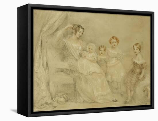 Portrait of Mrs W.S. Fry and Her Four Children: Emma, Willy, Julie and Georgina, Seated in an…-John Linnell-Framed Premier Image Canvas