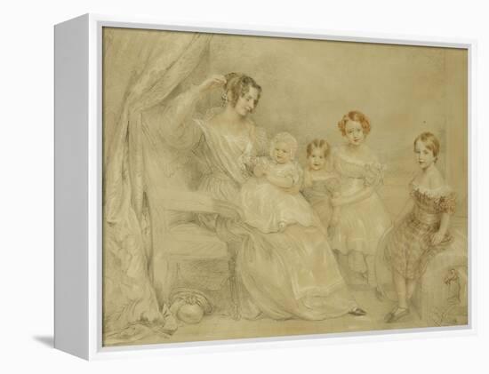 Portrait of Mrs W.S. Fry and Her Four Children: Emma, Willy, Julie and Georgina, Seated in an…-John Linnell-Framed Premier Image Canvas