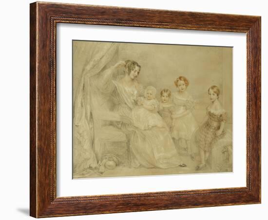 Portrait of Mrs W.S. Fry and Her Four Children: Emma, Willy, Julie and Georgina, Seated in an…-John Linnell-Framed Giclee Print