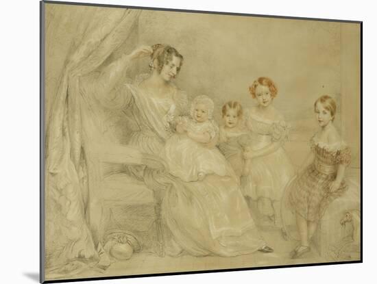 Portrait of Mrs W.S. Fry and Her Four Children: Emma, Willy, Julie and Georgina, Seated in an…-John Linnell-Mounted Giclee Print