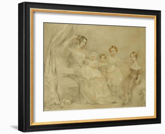 Portrait of Mrs W.S. Fry and Her Four Children: Emma, Willy, Julie and Georgina, Seated in an…-John Linnell-Framed Giclee Print