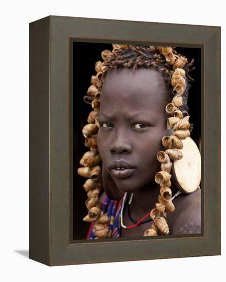 Portrait of Mursi Girl, Omo Valley, Ethiopia-Peter Adams-Framed Premier Image Canvas