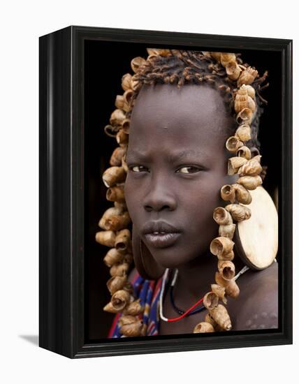 Portrait of Mursi Girl, Omo Valley, Ethiopia-Peter Adams-Framed Premier Image Canvas