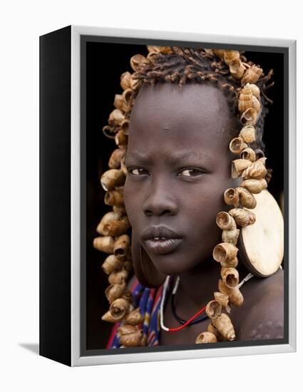 Portrait of Mursi Girl, Omo Valley, Ethiopia-Peter Adams-Framed Premier Image Canvas