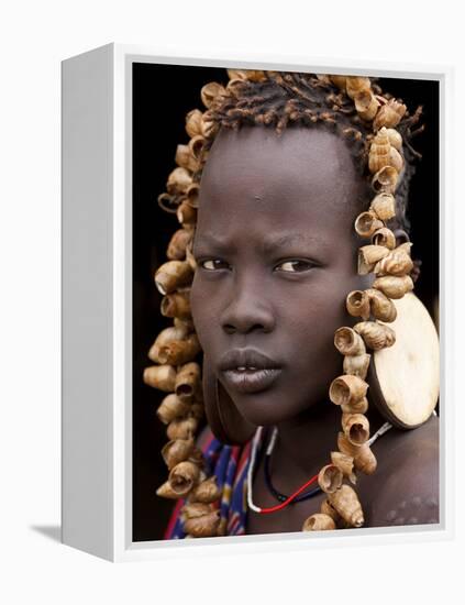 Portrait of Mursi Girl, Omo Valley, Ethiopia-Peter Adams-Framed Premier Image Canvas