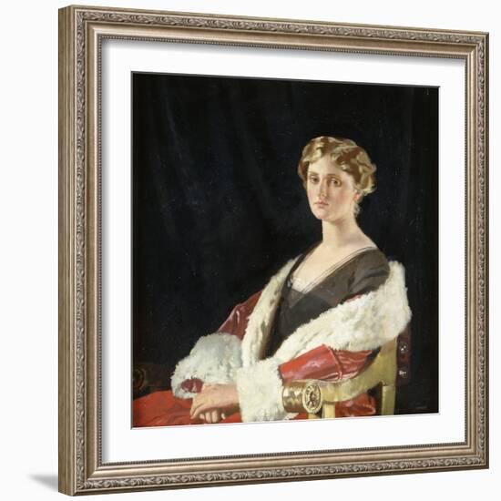 Portrait of Nancy Oswald Smith, Seated Half Length, in a Red Fur-Lined Coat, 1915-Sir William Orpen-Framed Giclee Print