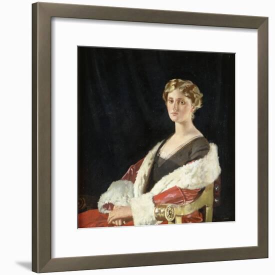 Portrait of Nancy Oswald Smith, Seated Half Length, in a Red Fur-Lined Coat, 1915-Sir William Orpen-Framed Giclee Print