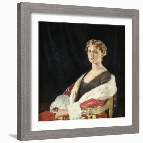 Portrait of Nancy Oswald Smith, Seated Half Length, in a Red Fur-Lined Coat, 1915-Sir William Orpen-Framed Giclee Print