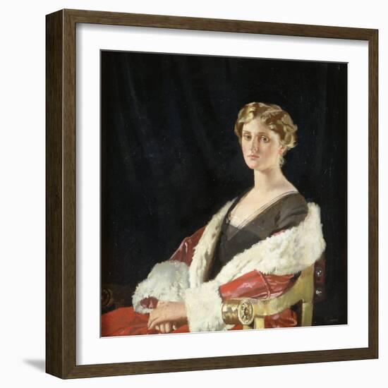 Portrait of Nancy Oswald Smith, Seated Half Length, in a Red Fur-Lined Coat, 1915-Sir William Orpen-Framed Giclee Print