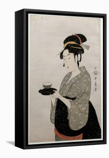 Portrait of Nani Waya. Portrait of a Woman. Japanese Print, C.1793 (Print)-Kitagawa Utamaro-Framed Premier Image Canvas