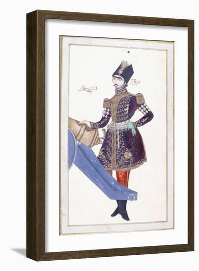 Portrait of Nasir Al-Din Shah, Hand Resting on a Cannon, C. 1853-4 (Gouache on Buff Paper)-null-Framed Giclee Print