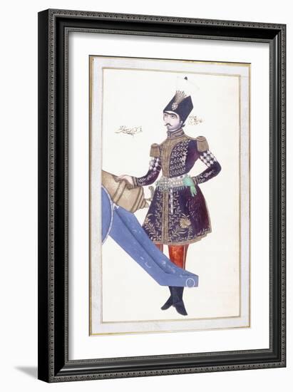 Portrait of Nasir Al-Din Shah, Hand Resting on a Cannon, C. 1853-4 (Gouache on Buff Paper)-null-Framed Giclee Print
