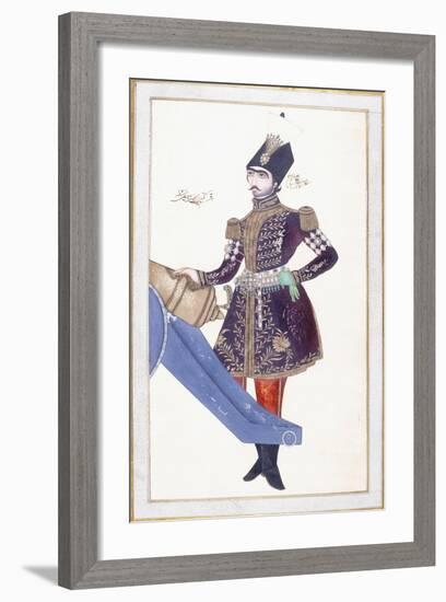 Portrait of Nasir Al-Din Shah, Hand Resting on a Cannon, C. 1853-4 (Gouache on Buff Paper)-null-Framed Giclee Print