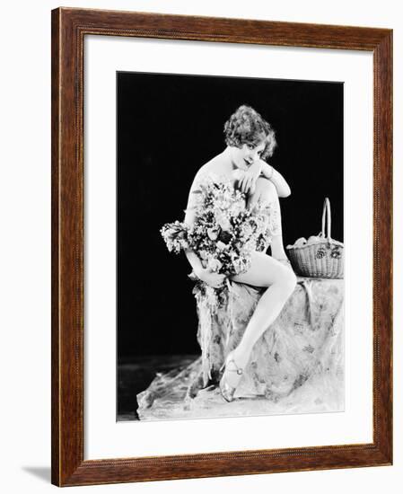 Portrait of Nude Woman Holding Flowers-null-Framed Photo