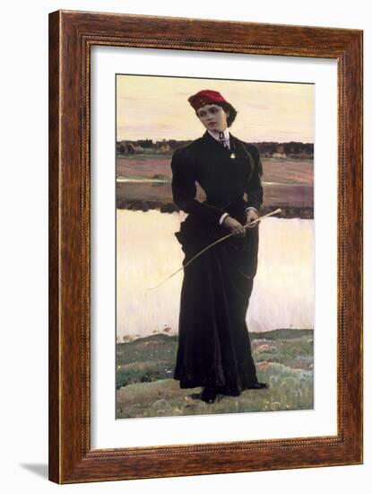 Portrait of Olga Nesterova Or, Woman in a Riding Habit, 1906-Mikhail Vasilievich Nesterov-Framed Giclee Print