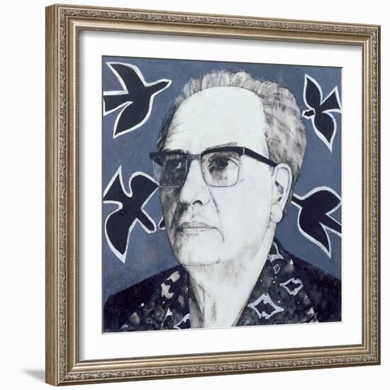 Portrait of Olivier Messiaen, Illustration for 'The Sunday Times', 1970s-Barry Fantoni-Framed Giclee Print