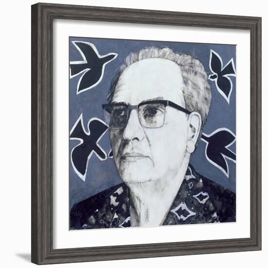 Portrait of Olivier Messiaen, Illustration for 'The Sunday Times', 1970s-Barry Fantoni-Framed Giclee Print