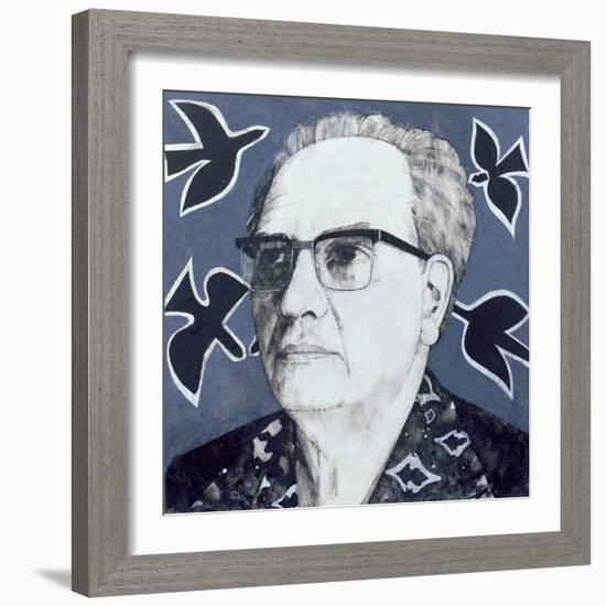 Portrait of Olivier Messiaen, Illustration for 'The Sunday Times', 1970s-Barry Fantoni-Framed Giclee Print