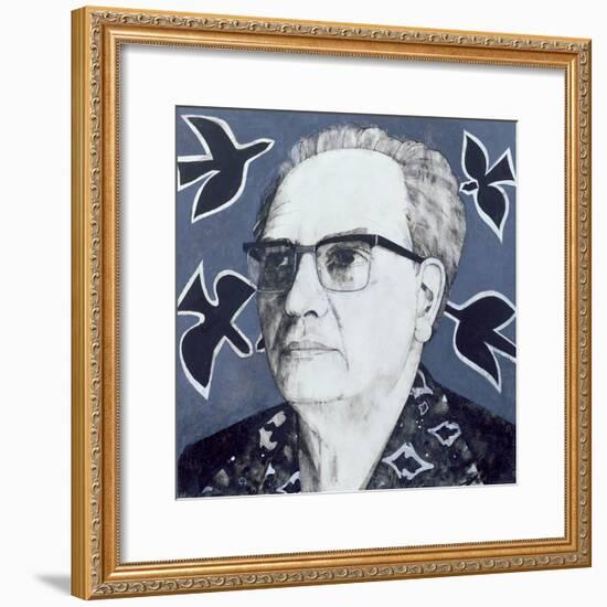 Portrait of Olivier Messiaen, Illustration for 'The Sunday Times', 1970s-Barry Fantoni-Framed Giclee Print