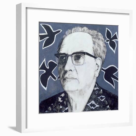 Portrait of Olivier Messiaen, Illustration for 'The Sunday Times', 1970s-Barry Fantoni-Framed Giclee Print