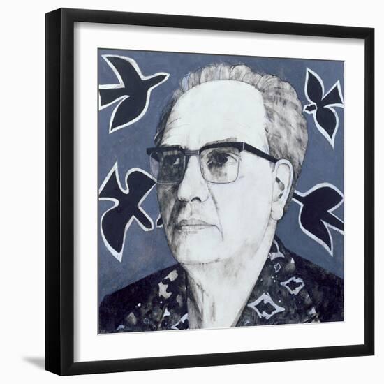 Portrait of Olivier Messiaen, Illustration for 'The Sunday Times', 1970s-Barry Fantoni-Framed Giclee Print