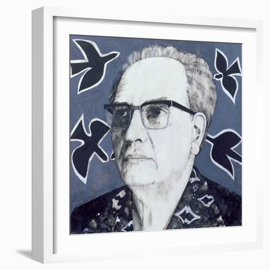 Portrait of Olivier Messiaen, Illustration for 'The Sunday Times', 1970s-Barry Fantoni-Framed Giclee Print