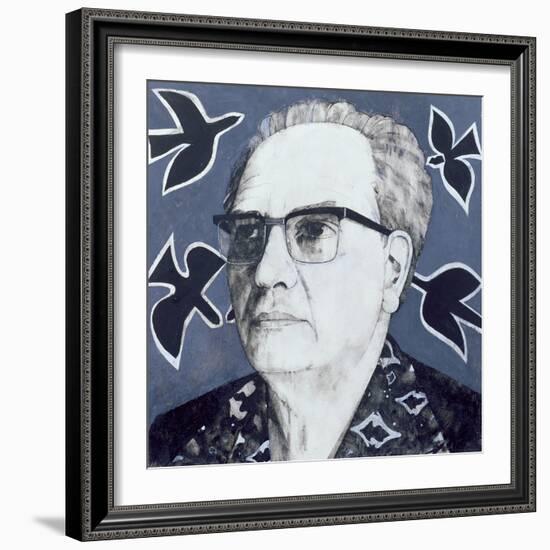 Portrait of Olivier Messiaen, Illustration for 'The Sunday Times', 1970s-Barry Fantoni-Framed Giclee Print