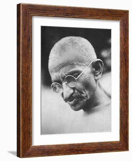 Portrait of Pacifist and Advocate of India's Independence from Great Britain, Mohandas Gandhi-null-Framed Premium Photographic Print